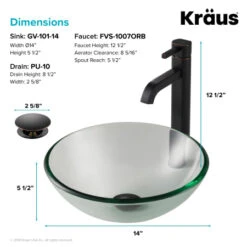 Bathroom Combo - 14" Clear Glass Vessel Bathroom Sink With Vessel Faucet, Pop-Up Drain, And Mounting Ring -Bathroom Sales Store kraus c gv 101 14 12mm 1007 alternate image 85