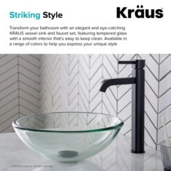Bathroom Combo - 14" Clear Glass Vessel Bathroom Sink With Vessel Faucet, Pop-Up Drain, And Mounting Ring -Bathroom Sales Store kraus c gv 101 14 12mm 1007 alternate image 86