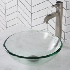 Bathroom Combo - 14" Clear Glass Vessel Bathroom Sink With Vessel Faucet, Pop-Up Drain, And Mounting Ring -Bathroom Sales Store kraus c gv 101 14 12mm 1007 alternate image 89