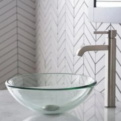 Bathroom Combo - 14" Clear Glass Vessel Bathroom Sink With Vessel Faucet, Pop-Up Drain, And Mounting Ring -Bathroom Sales Store kraus c gv 101 14 12mm 1007 alternate image 90