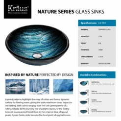 Bathroom Combo - 17" Ladon Glass Vessel Bathroom Sink With Vessel Faucet, Pop-Up Drain And Mounting Ring -Bathroom Sales Store kraus c gv 399 19mm 1007 series 350