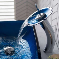 Bathroom Combo - 21-7/8" Irruption Blue Glass Vessel Bathroom Sink With Vessel Faucet, Pop-Up Drain, And Mounting Ring -Bathroom Sales Store kraus c gvr 204 re 10 alternate image 285