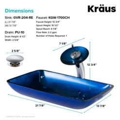 Bathroom Combo - 21-7/8" Irruption Blue Glass Vessel Bathroom Sink With Vessel Faucet, Pop-Up Drain, And Mounting Ring -Bathroom Sales Store kraus c gvr 204 re 10 alternate image 287