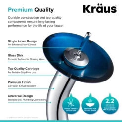 Bathroom Combo - 21-7/8" Irruption Blue Glass Vessel Bathroom Sink With Vessel Faucet, Pop-Up Drain, And Mounting Ring -Bathroom Sales Store kraus c gvr 204 re 10 alternate image 289