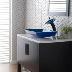 Bathroom Combo - 21-7/8" Irruption Blue Glass Vessel Bathroom Sink With Vessel Faucet, Pop-Up Drain, And Mounting Ring -Bathroom Sales Store kraus c gvr 204 re 10 alternate image 292