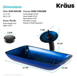 Bathroom Combo - 21-7/8" Irruption Blue Glass Vessel Bathroom Sink With Vessel Faucet, Pop-Up Drain, And Mounting Ring -Bathroom Sales Store kraus c gvr 204 re 10 alternate image 293