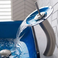 Bathroom Combo - 21-7/8" Irruption Blue Glass Vessel Bathroom Sink With Vessel Faucet, Pop-Up Drain, And Mounting Ring -Bathroom Sales Store kraus c gvr 204 re 10 alternate image 297