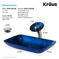 Bathroom Combo - 21-7/8" Irruption Blue Glass Vessel Bathroom Sink With Vessel Faucet, Pop-Up Drain, And Mounting Ring -Bathroom Sales Store kraus c gvr 204 re 10 alternate image 299