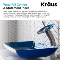 Bathroom Combo - 21-7/8" Irruption Blue Glass Vessel Bathroom Sink With Vessel Faucet, Pop-Up Drain, And Mounting Ring -Bathroom Sales Store kraus c gvr 204 re 10 alternate image 300