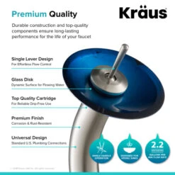 Bathroom Combo - 21-7/8" Irruption Blue Glass Vessel Bathroom Sink With Vessel Faucet, Pop-Up Drain, And Mounting Ring -Bathroom Sales Store kraus c gvr 204 re 10 alternate image 301