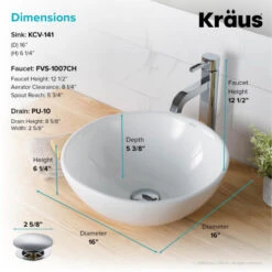 Bathroom Combo - 15-3/4" Ceramic Vessel Bathroom Sink With Vessel Faucet, Pop-Up Drain -Bathroom Sales Store kraus c kcv 141 1007 alternate image 526
