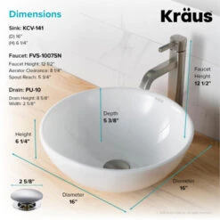 Bathroom Combo - 15-3/4" Ceramic Vessel Bathroom Sink With Vessel Faucet, Pop-Up Drain -Bathroom Sales Store kraus c kcv 141 1007 alternate image 536