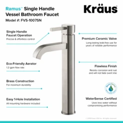 Single Hole Vessel Bathroom Faucet From The Ramus Collection Less Drain Assembly -Bathroom Sales Store kraus fvs 1007 alternate image 358