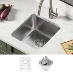 Dex 17" Undermount Single Bowl 16 Gauge Stainless Steel Kitchen Sink 17 Dex 17" Undermount Single Bowl 16 Gauge Stainless Steel Kitchen Sink -Bathroom Sales Store kraus ka1us17b alternate image 815