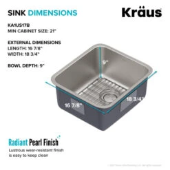 Dex 17" Undermount Single Bowl 16 Gauge Stainless Steel Kitchen Sink 22 Dex 17" Undermount Single Bowl 16 Gauge Stainless Steel Kitchen Sink -Bathroom Sales Store kraus ka1us17b alternate image 820