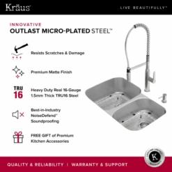 Outlast MicroShield 32" Scratch Resistant Double Basin Kitchen Sink For Undermount Installations - Basin Racks And Basket Strainers Included -Bathroom Sales Store kraus kbu24e micro plated steel 322
