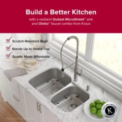 Outlast MicroShield 32" Scratch Resistant Double Basin Kitchen Sink For Undermount Installations - Basin Racks And Basket Strainers Included -Bathroom Sales Store kraus kbu24e outlast microshield and oletto 323