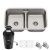 Premier Kitchen 32-1/4" Undermount Double Basin Stainless Steel Kitchen Sink With Basin Rack, Basket Strainer, And Garbage Disposal -Bathroom Sales Store kraus kbu32 100 75mb 5103876