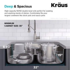 Premier Kitchen 32-1/4" Undermount Double Basin Stainless Steel Kitchen Sink With Basin Rack, Basket Strainer, And Garbage Disposal -Bathroom Sales Store kraus kbu32 100 75mb alternate view 36