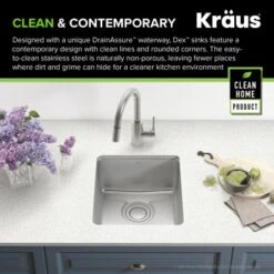 Dex 17" Single Basin 16 Gauge Stainless Steel Kitchen Sink For Undermount Installations With DrainAssure™, VersiDrain™, And NoiseDefend™ -Bathroom Sales Store kraus kd1us17 alternate image 1370