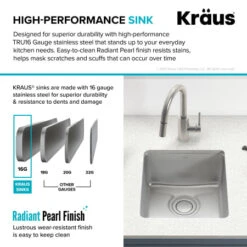 Dex 17" Single Basin 16 Gauge Stainless Steel Kitchen Sink For Undermount Installations With DrainAssure™, VersiDrain™, And NoiseDefend™ -Bathroom Sales Store kraus kd1us17 alternate image 1371