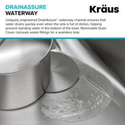 Dex 17" Single Basin 16 Gauge Stainless Steel Kitchen Sink For Undermount Installations With DrainAssure™, VersiDrain™, And NoiseDefend™ -Bathroom Sales Store kraus kd1us17 alternate image 1372
