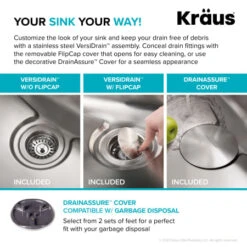 Dex 17" Single Basin 16 Gauge Stainless Steel Kitchen Sink For Undermount Installations With DrainAssure™, VersiDrain™, And NoiseDefend™ -Bathroom Sales Store kraus kd1us17 alternate image 1375