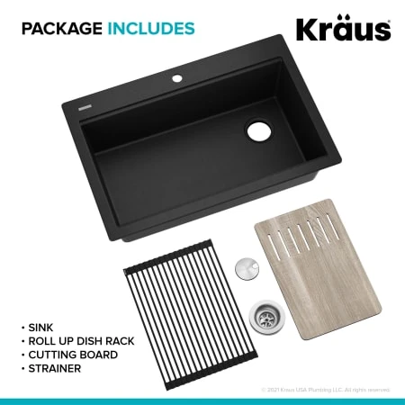 Bellucci 33" Drop In Single Basin Granite Composite Kitchen Sink With Basket Strainer, Cutting Board, And Drain Board 9 Bellucci 33" Drop In Single Basin Granite Composite Kitchen Sink With Basket Strainer, Cutting Board, And Drain Board - Image 7