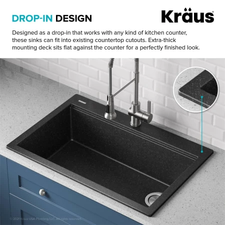 Bellucci 33" Drop In Single Basin Granite Composite Kitchen Sink With Basket Strainer, Cutting Board, And Drain Board 18 Bellucci 33" Drop In Single Basin Granite Composite Kitchen Sink With Basket Strainer, Cutting Board, And Drain Board - Image 16