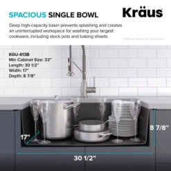 31-1/2" Single Basin Undermount Granite Composite Kitchen Sink -Bathroom Sales Store kraus kgu 413 alternate image 1950