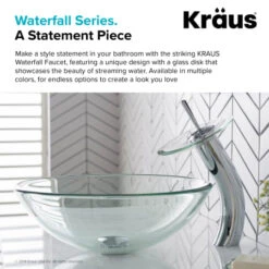 Waterfall Single Hole Clear Glass Vessel Bathroom Faucet - Metal Pop-Up Drain Included -Bathroom Sales Store kraus kgw 1700 pu 10 cl alternate image 762