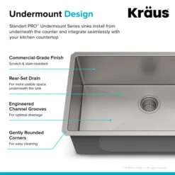 Standart PRO 30" Undermount Single Basin Stainless Steel Kitchen Sink With Basin Rack, Basket Strainer, Cutting Board, And Garbage Disposal -Bathroom Sales Store kraus khu100 30 100 100 alternate image 212