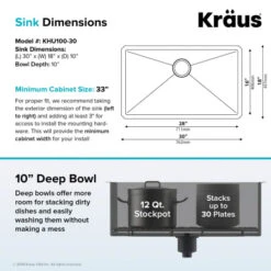 Standart PRO 30" Undermount Single Basin Stainless Steel Kitchen Sink With Basin Rack, Basket Strainer, Cutting Board, And Garbage Disposal -Bathroom Sales Store kraus khu100 30 100 100 alternate image 221