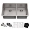 32-3/4" Double Basin 16 Gauge Stainless Steel Kitchen Sink For Undermount Installations With 60/40 Split - Basin Racks And Basket Strainers Included -Bathroom Sales Store kraus khu103 33 6043512