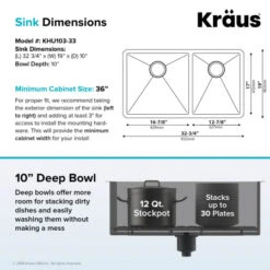 32-3/4" Double Basin 16 Gauge Stainless Steel Kitchen Sink For Undermount Installations With 60/40 Split - Basin Racks And Basket Strainers Included -Bathroom Sales Store kraus khu103 33 alternate image 870