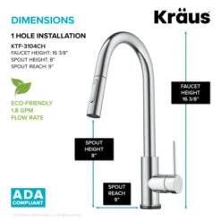Oletto 1.8 GPM Single Hole Pull Down Kitchen Faucet -Bathroom Sales Store kraus ktf 3104 alternate image 281