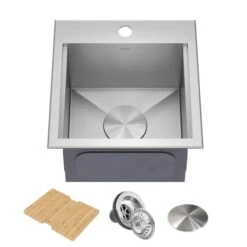 Kore 15" Drop In Single Basin Stainless Steel Bar Sink With Basket Strainer And Cutting Board