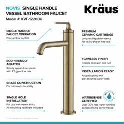 Pack Of (2) Ramus 1.2 GPM Vessel Single Hole Bathroom Faucet With Pop-Up Drain Assembly -Bathroom Sales Store kvf 1220bg 2pk alt image 3