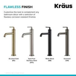 Pack Of (2) Ramus 1.2 GPM Vessel Single Hole Bathroom Faucet With Pop-Up Drain Assembly -Bathroom Sales Store kvf 1220bg 2pk alt image 7