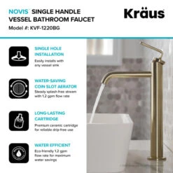 Pack Of (2) Ramus 1.2 GPM Vessel Single Hole Bathroom Faucet With Pop-Up Drain Assembly -Bathroom Sales Store kvf 1220bg 2pk alt image 8