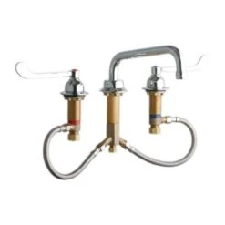 4-11/16" ADA 8" Centerset Concealed Deck Utility Faucet With 10" Reach Tube Spout And 6" Blade Handles