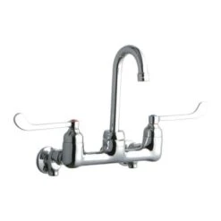 8" Centerset Wall Mount Service Sink Faucet With 3-5/8" Reach Gooseneck Spout And 6" Blade Handles
