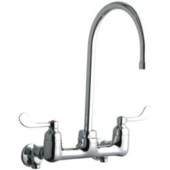 8" Centerset Wall Mount Service Sink Faucet With 8" Reach Gooseneck Spout And 4" Blade Handles