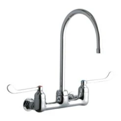 ADA 8" Centerset Wall Mount Service Sink Faucet With 8" Reach Gooseneck Spout And 6" Blade Handles