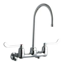 8" Centerset Wall Mount Service Sink Faucet With 8" Reach Gooseneck Spout And 6" Blade Handles