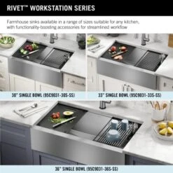 Delta Rivet 33” Workstation Farmhouse Apron Front Kitchen Sink Undermount 16 Gauge Stainless Steel Single Bowl With WorkFlow Ledge And Accessories -Bathroom Sales Store lpk8qt6zu1wrn0ry167q