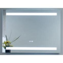 50" W X 36" H Rectangular Frameless Wall Mounted Mirror With LED Lighting And Digital Clock -Bathroom Sales Store miseno mm5036ledr alternate view 2 74