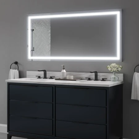 60" W X 28" H Rectangular Frameless Wall Mounted Mirror With Color Temperature Adjustable LED Lighting And Anti-fog Feature 7 60" W X 28" H Rectangular Frameless Wall Mounted Mirror With Color Temperature Adjustable LED Lighting And Anti-fog Feature - Image 5