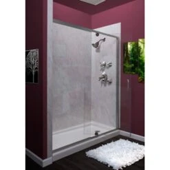 Purify 69" High X 48" Wide Semi-Framed Pivot Shower Door With Clear Glass And H2OFF™ Technology -Bathroom Sales Store miseno msdc4869 side view 51