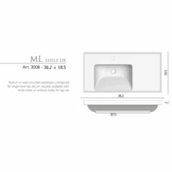 Scarabeo 36-1/4" Ceramic Wall Mounted / Drop In Bathroom Sink With Three Faucet Holes - Includes Overflow -Bathroom Sales Store ml 3008 dimensionaldrawing